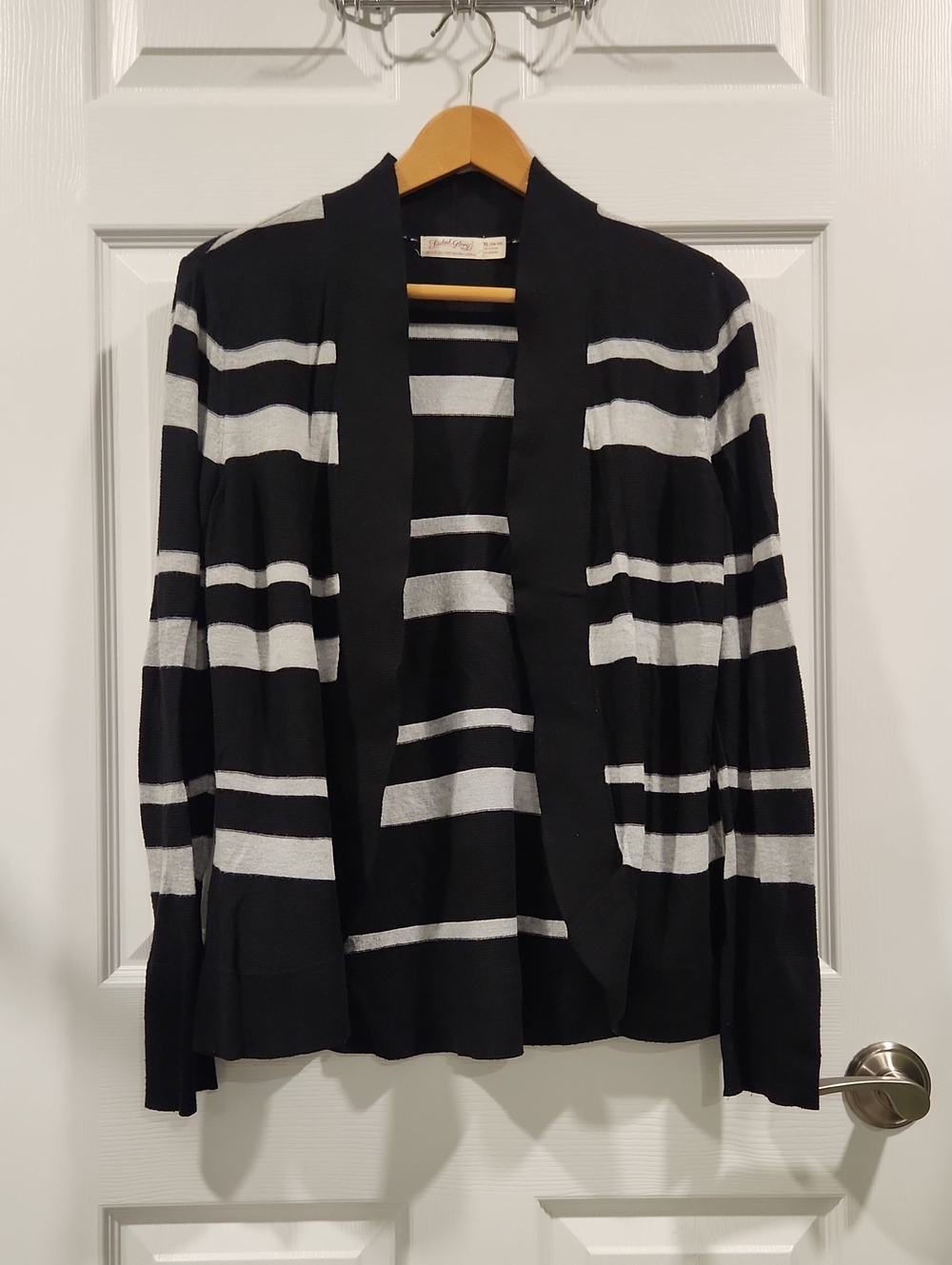 Faded Glory Black & Gray Striped Open-Front Cardigan